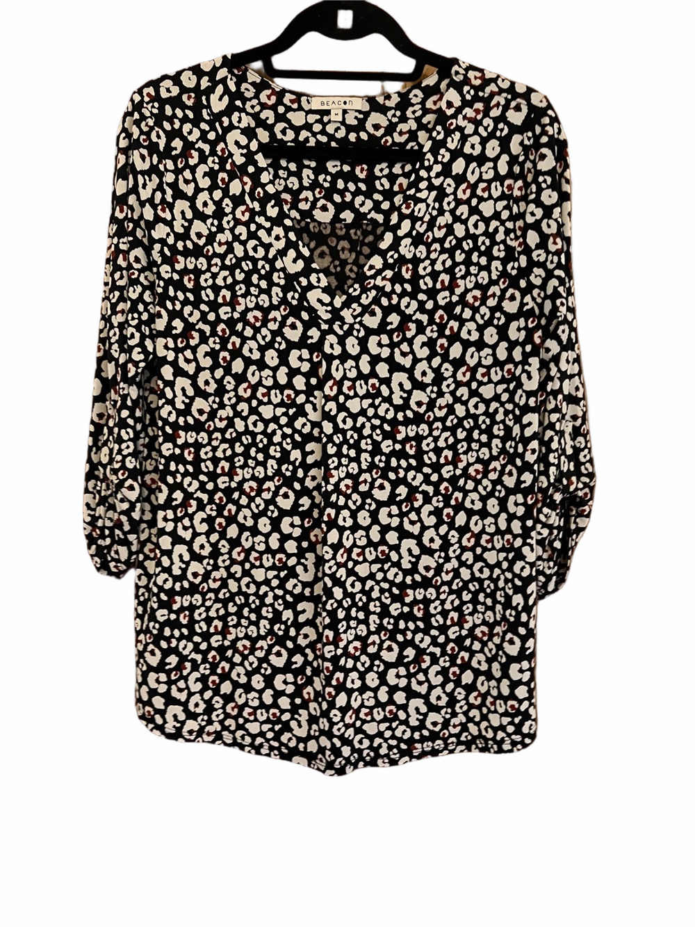 Beacon Printed V-Neck Dolman Sleeve Top - Black/White with Pink Accents